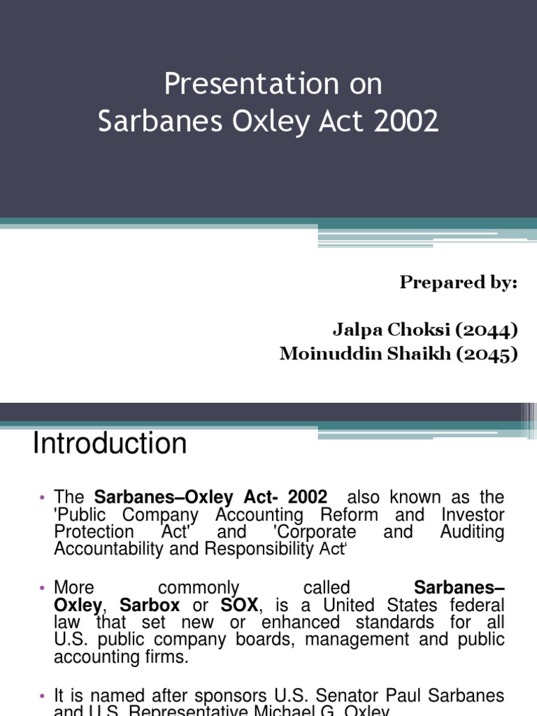 Case Study The Sarbanes Oxley Act Of