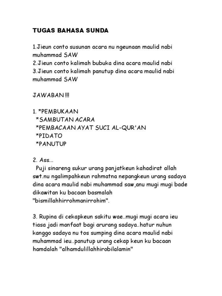 Tugas Bahasa Sunda 1 Jieun Conto Susunan Acara Nu Ngeunaan Maulid Nabi Muhammad Saw 2