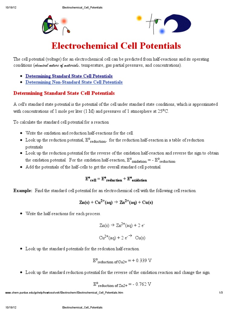 Electrochemical Cell Potentials Redox Electrochemistry