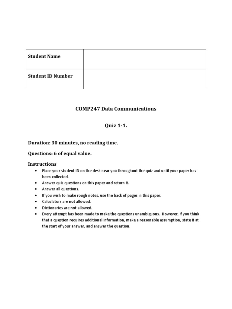 Fundamentals Of Computer Networks Quiz 1 With Answers Pdf Ip
