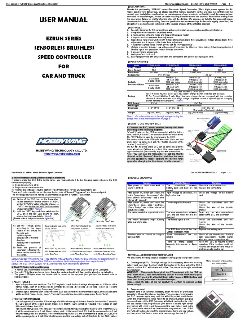 User Manual Of Speed Controller (EZRun Series) - 20080102 | PDF.