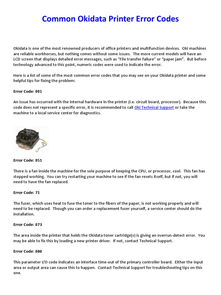 Common Okidata Printer Error Codes PDF PDF Printer