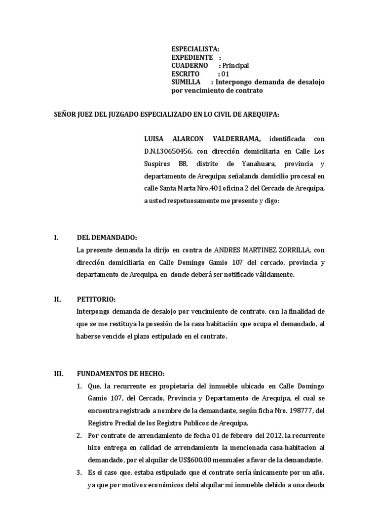 Ejemplo De Carta De Desalojo De Vivienda Listen Ss