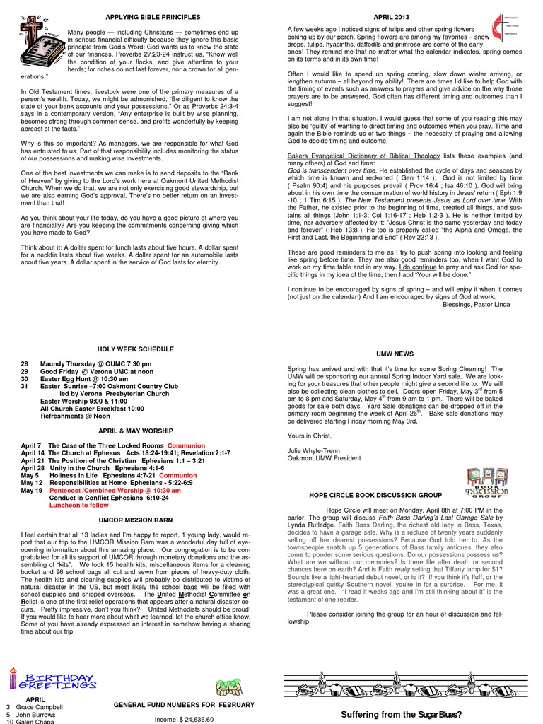 Oakmont UMC Newsletter Apr 13 PDF Ramallah Easter