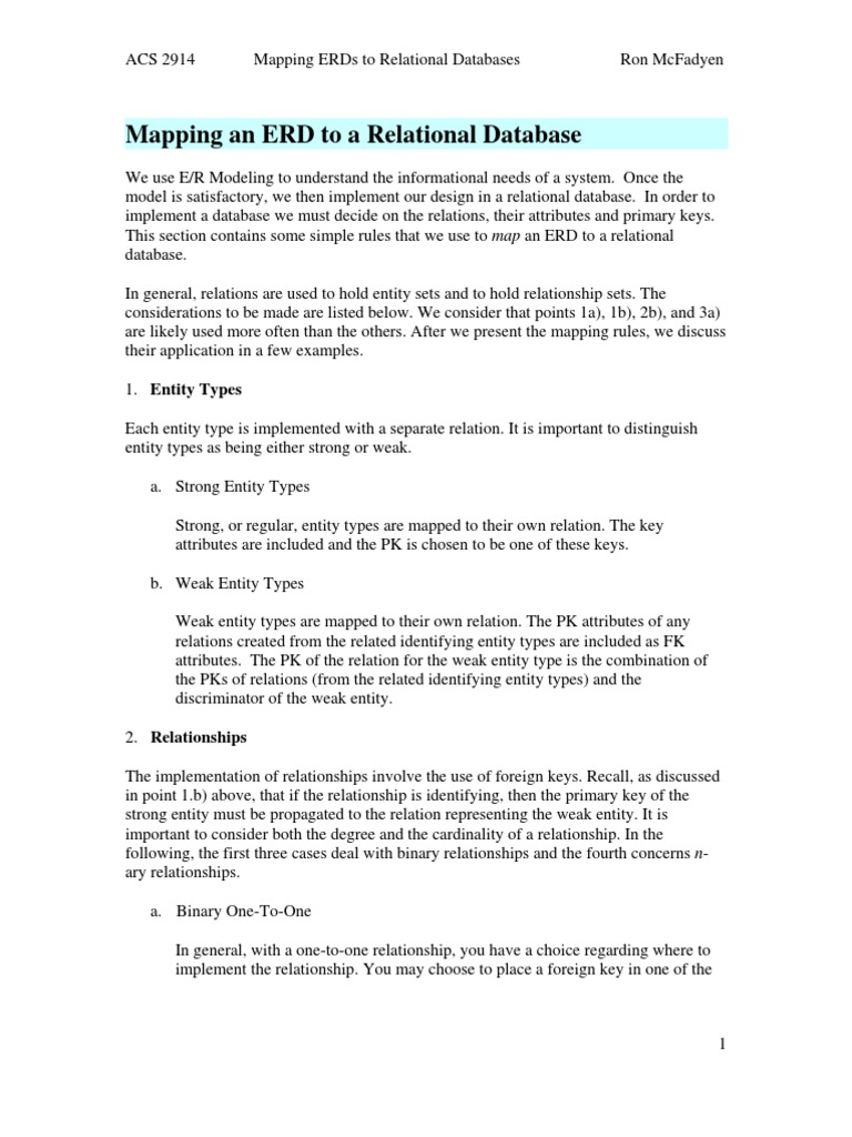 Mapping ERDs to Databases | PDF | Relational Database | Data Model