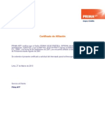 Certificado de Afiliacion AFP PRIMA PDF