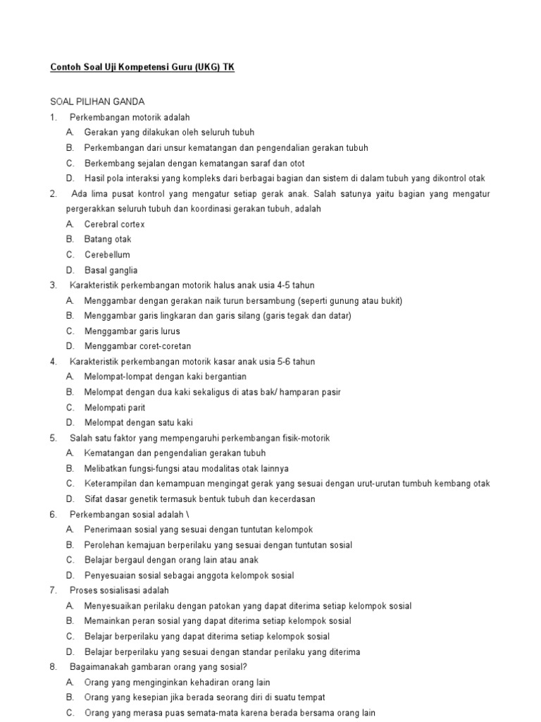 Contoh Soal Uji Kompetensi Guru Tk