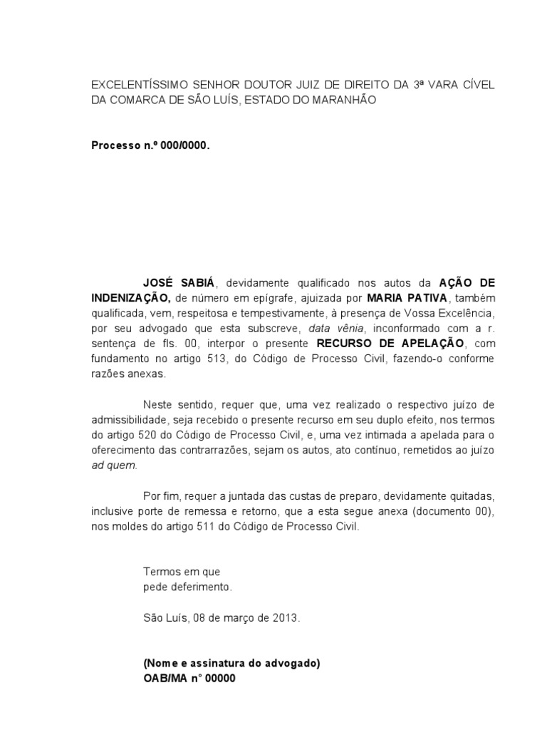 Petição Apelação Cível PDF Sentença (jurídico)