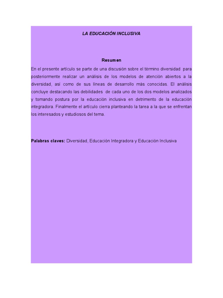 Educación Inclusiva y Diversidad Escolar | PDF | Educación especial ...
