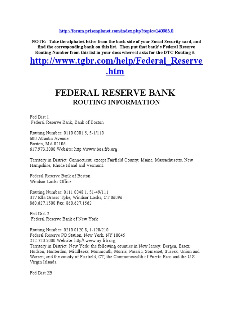 07 17 12 Federal Reserve Bank Routing Numbers May2009 Docx Idaho