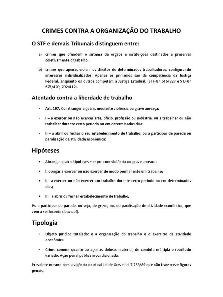 Crimes contra a Organização do Trabalho | PDF | Greve | Crime e Violência