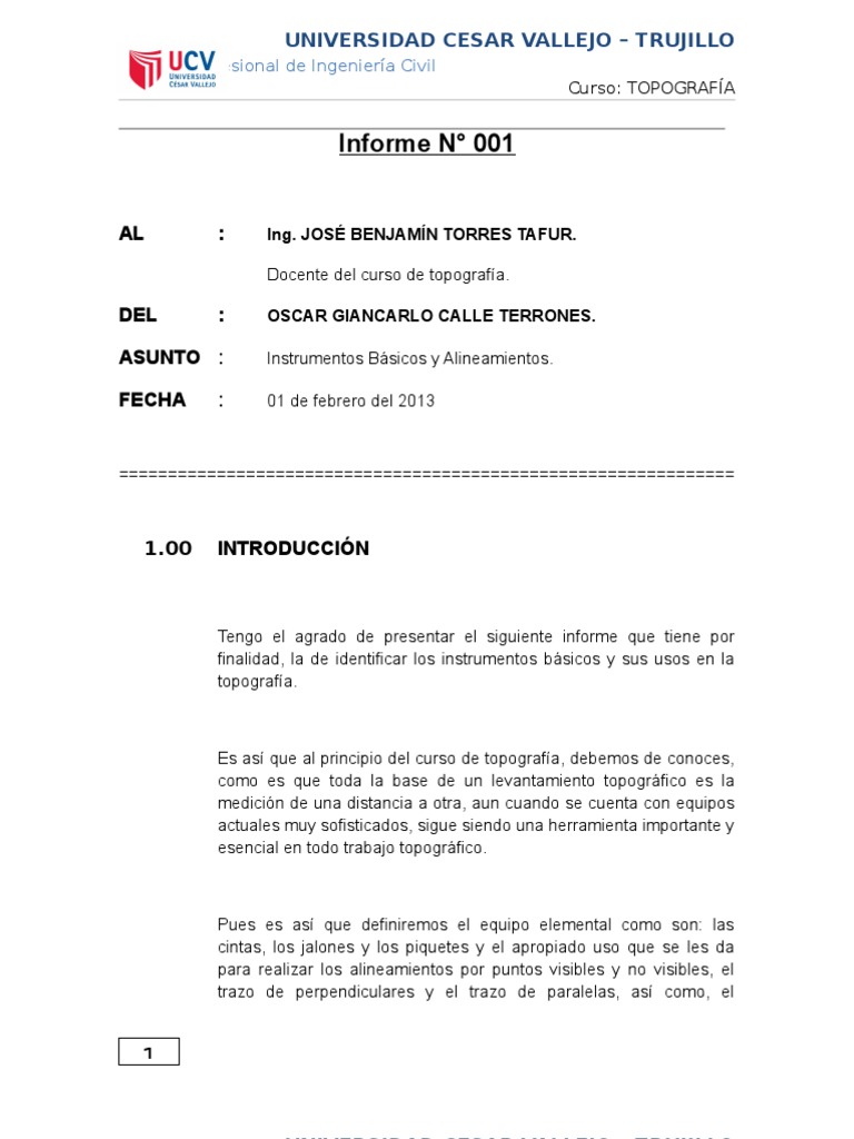 Informe N 001 Topograf a Longitud Free 30 day Trial Scribd
