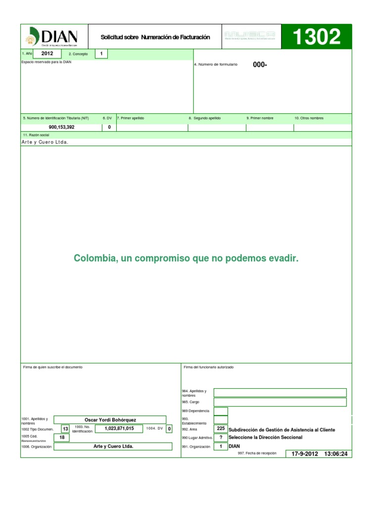 Formulario 1302 Solicitud Sobre N meraci n De Facturaci n PDF