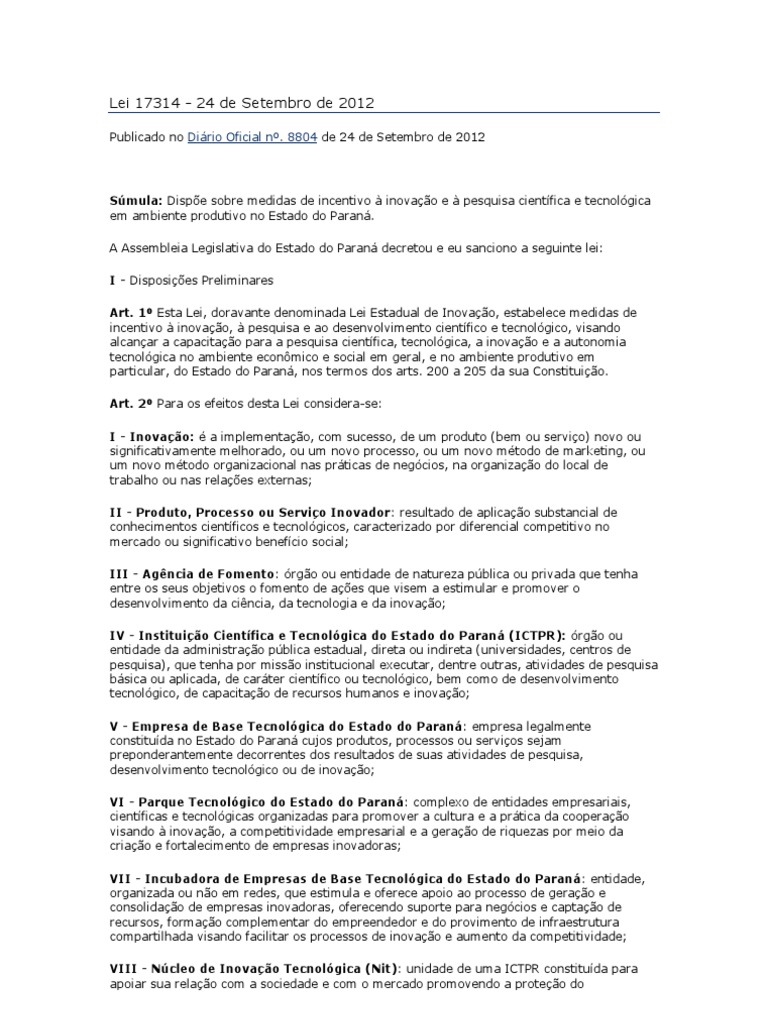 Lei 17314 | PDF | Inovação | Administração pública