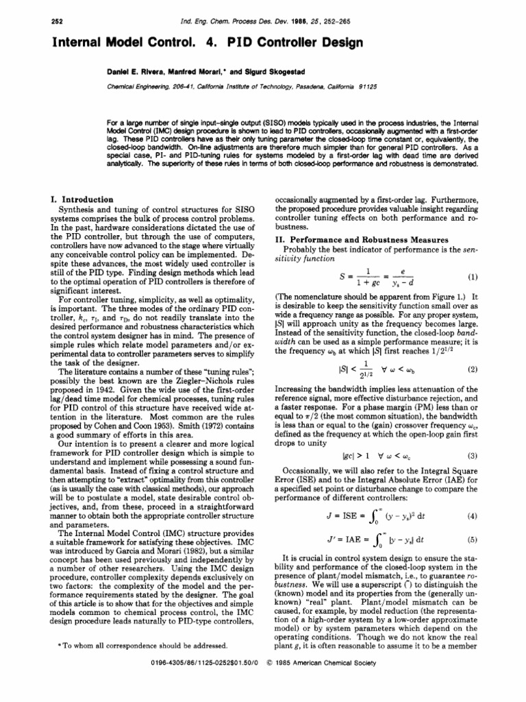 PID Controller Design via IMC | PDF | Control Theory | Robust Statistics