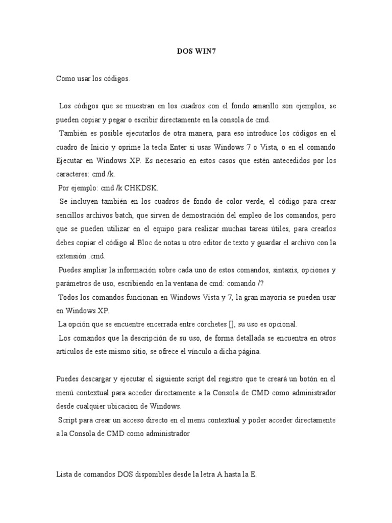 Comandos Dos en Windows 7 | PDF | Archivo de computadora | Interfaz de ...