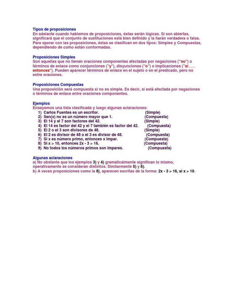 Tipos de Proposiciones | PDF | Métodos y materiales de enseñanza