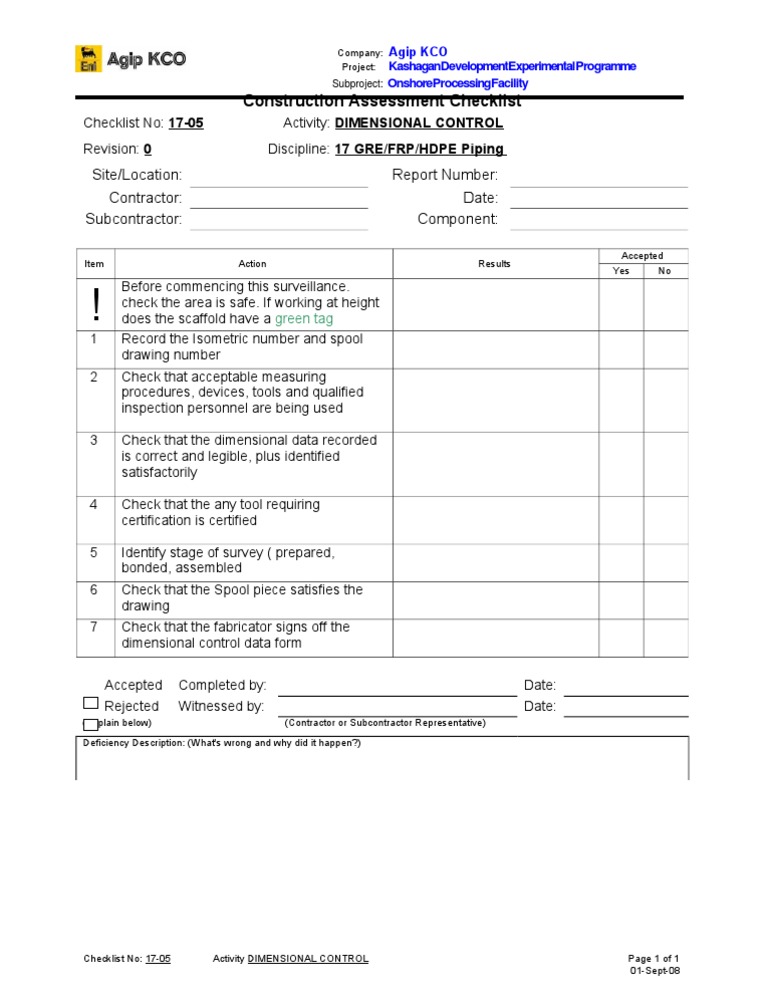 Dimensional Control Checklist for Piping | PDF