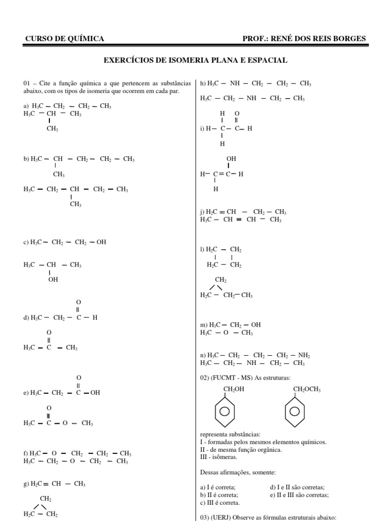 Exercicios de Isomeria Plana e Espacial | PDF