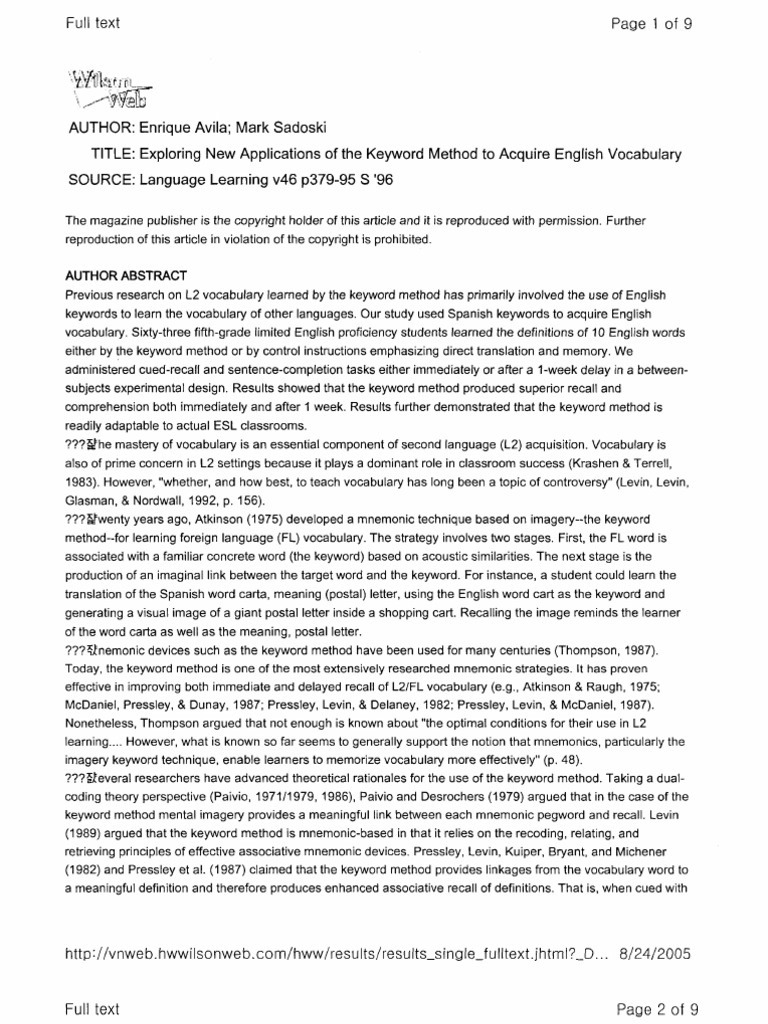 Edl Exploring New Applications of The Keyword Method To Acquire English ...
