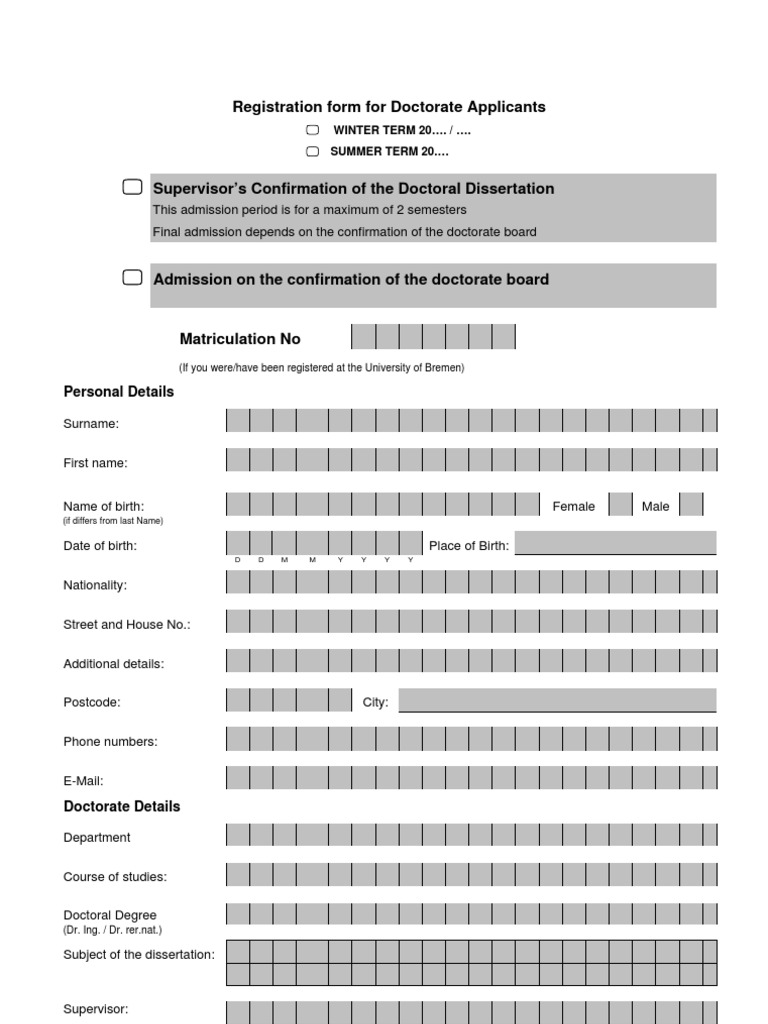 Registration Form For PHD | PDF