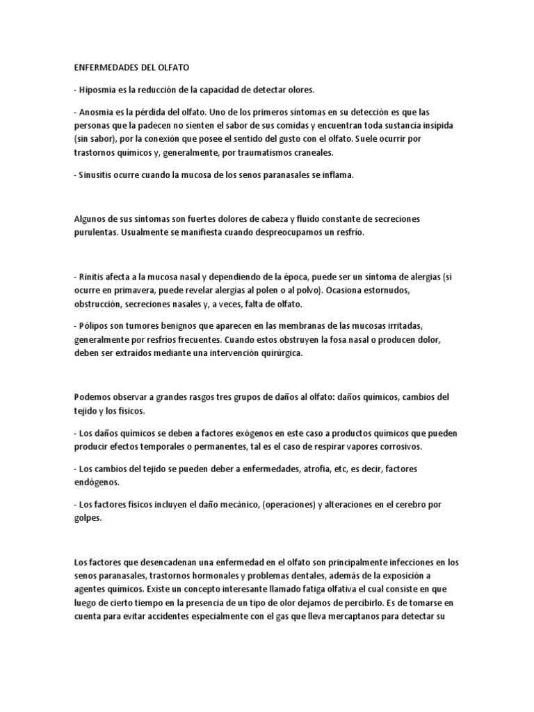 Enfermedades Del Olfato | Olfato | Especialidades Medicas