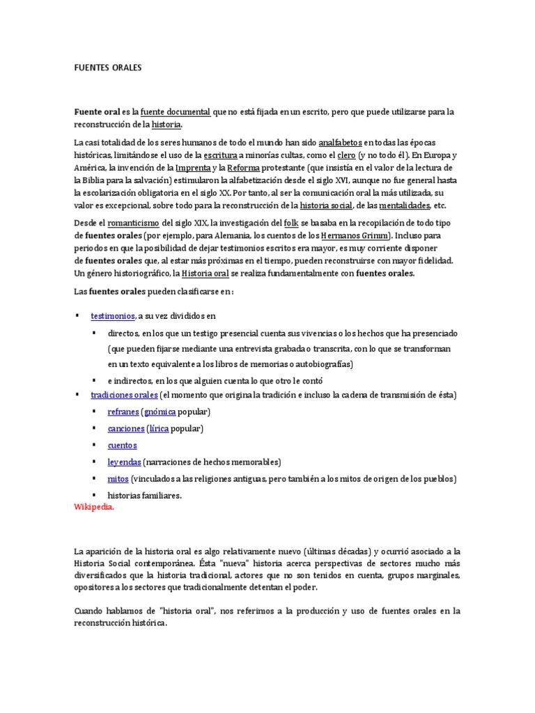 Fuentes Orales Historia oral Tradición oral