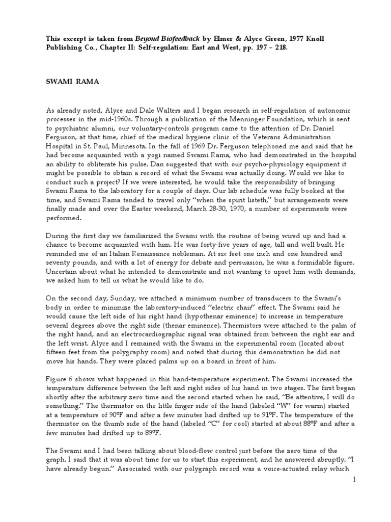Swami Rama's Heart Control Experiments | PDF | Consciousness | Heart Rate