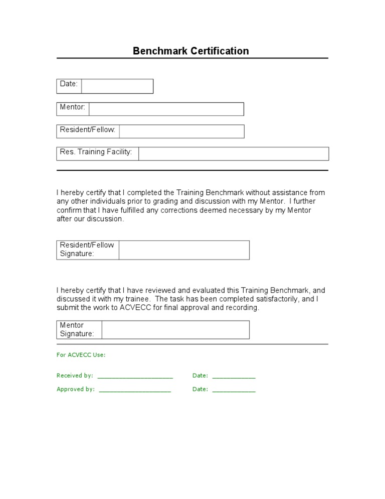 Training Benchmark Certification Form | PDF