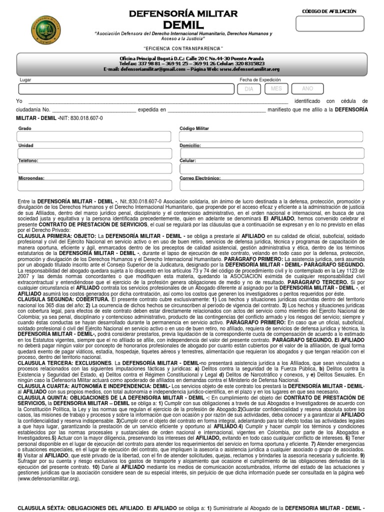 Afiliación a la Defensoría Militar DEMIL | PDF | Militar | Pagos
