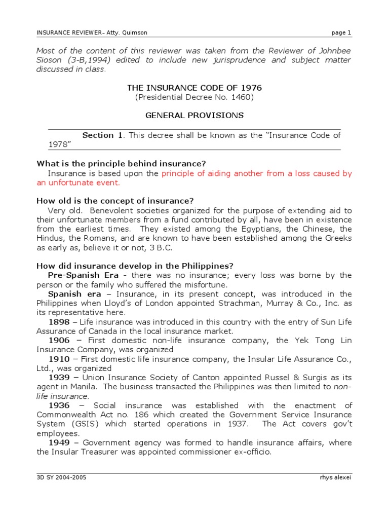 Insurance Reviewer | PDF | Social Science | Law