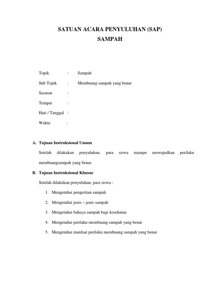 Satuan Acara Penyuluhan Sampah