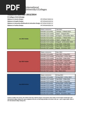 PJ College of Art & Design Academic Calendar 2013/2014 | PDF