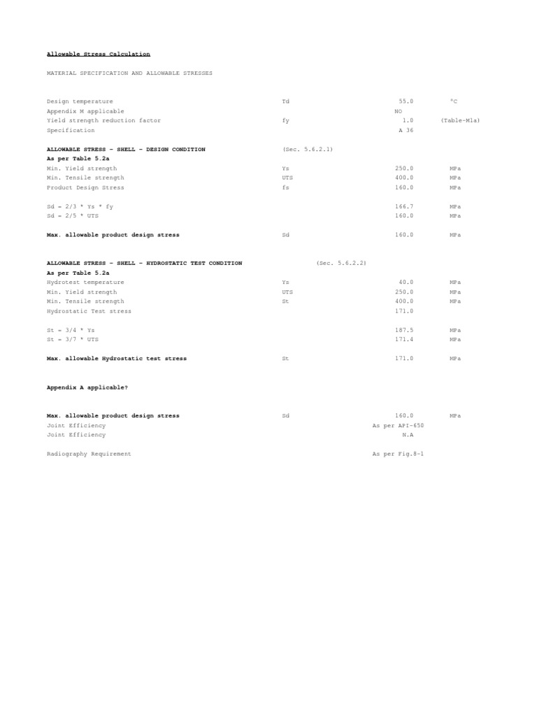 Allowable Stress Calculation | PDF | Ultimate Tensile Strength | Yield ...