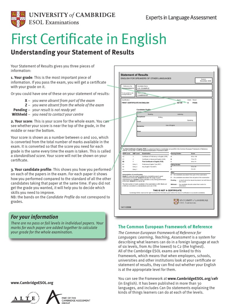 Understanding FCE Statement of Results | PDF | Applied Linguistics ...