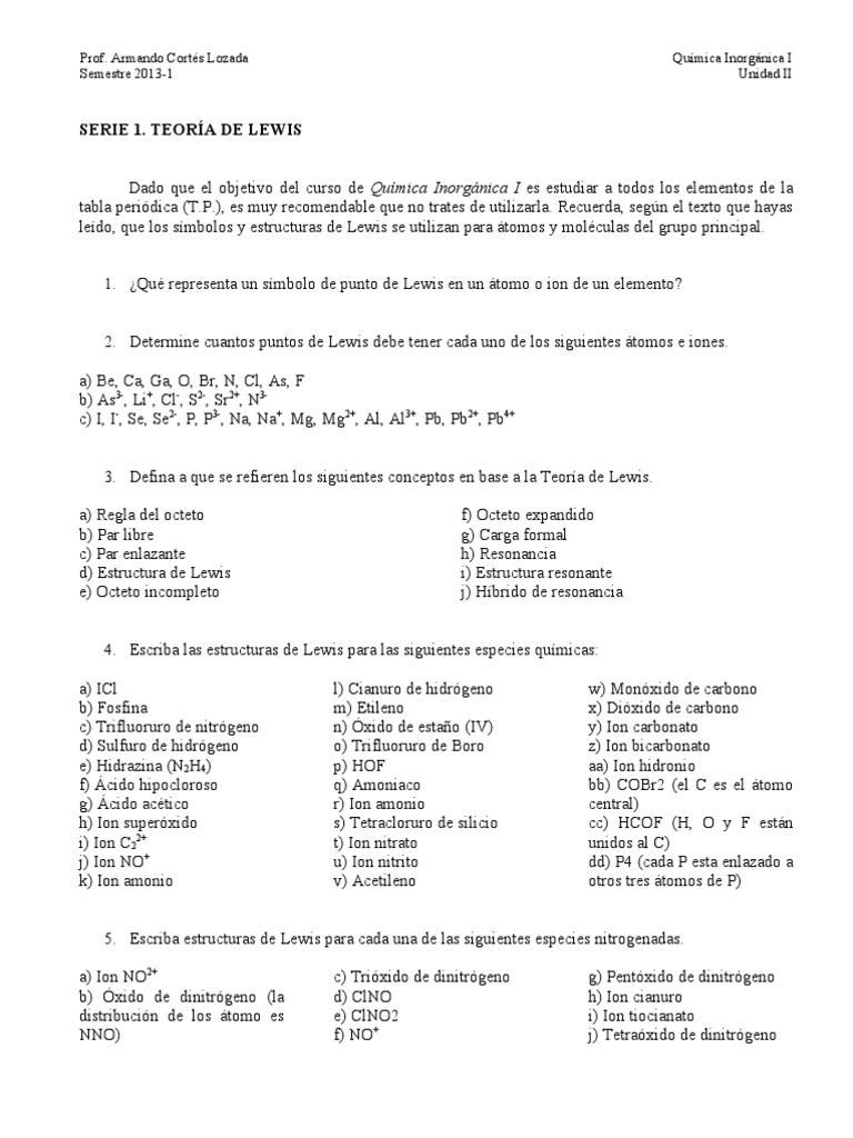 Serie 1 Teoria De Lewis Hidrogeno Carbon