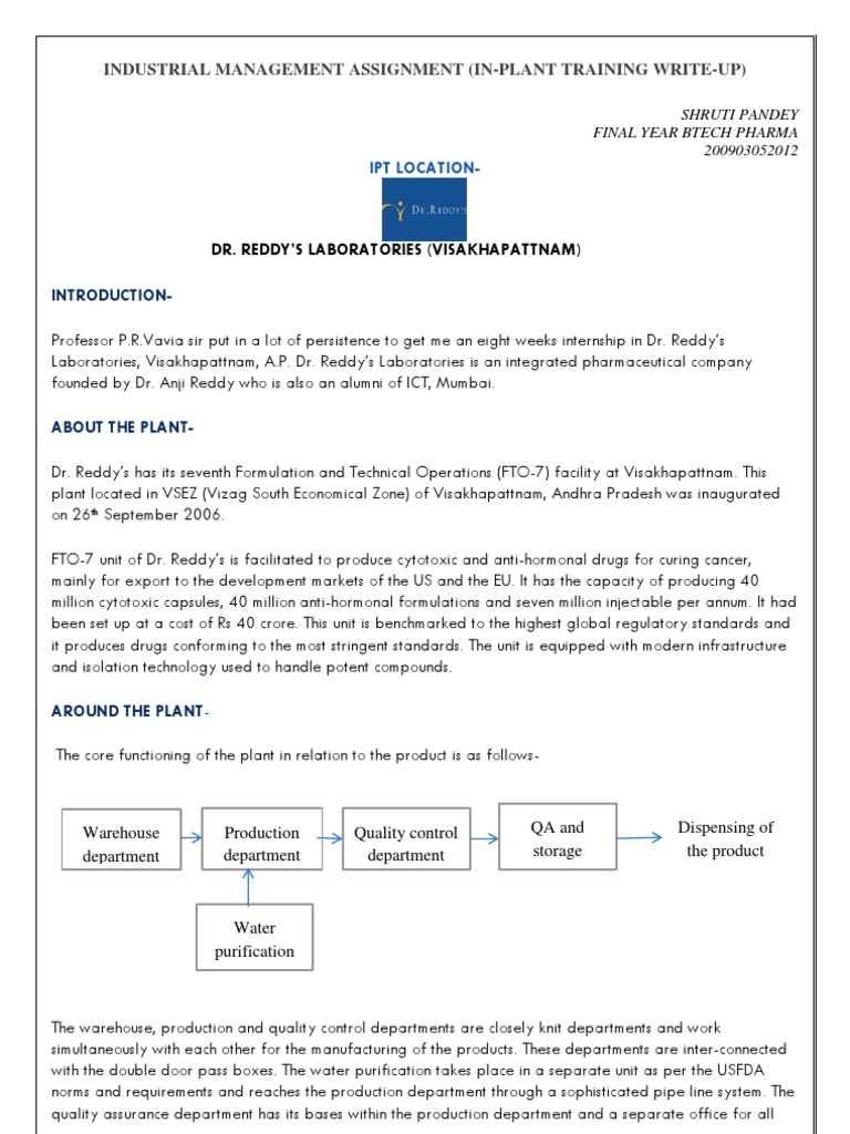 Dr. Reddy's Laboratories Internship Report | PDF | Pharmaceutical ...