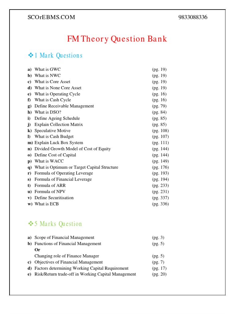 FM Theory Question Bank Overview | PDF | Finance & Money Management ...
