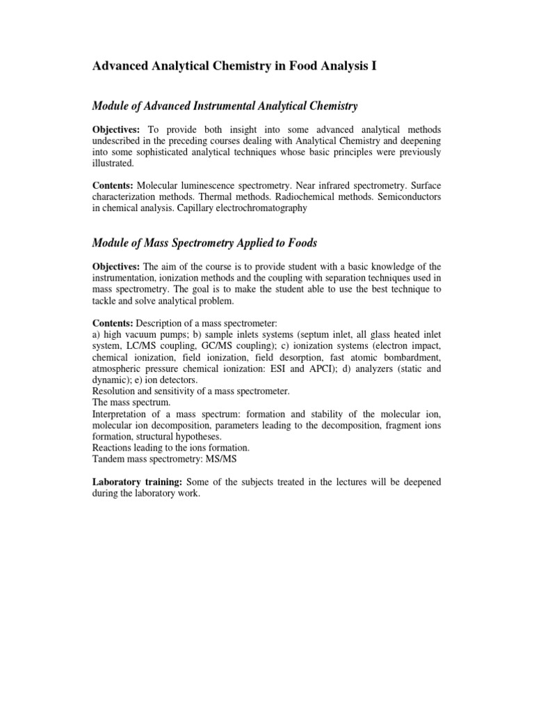 Advanced Analytical Chemistry in Food Analysis I | PDF