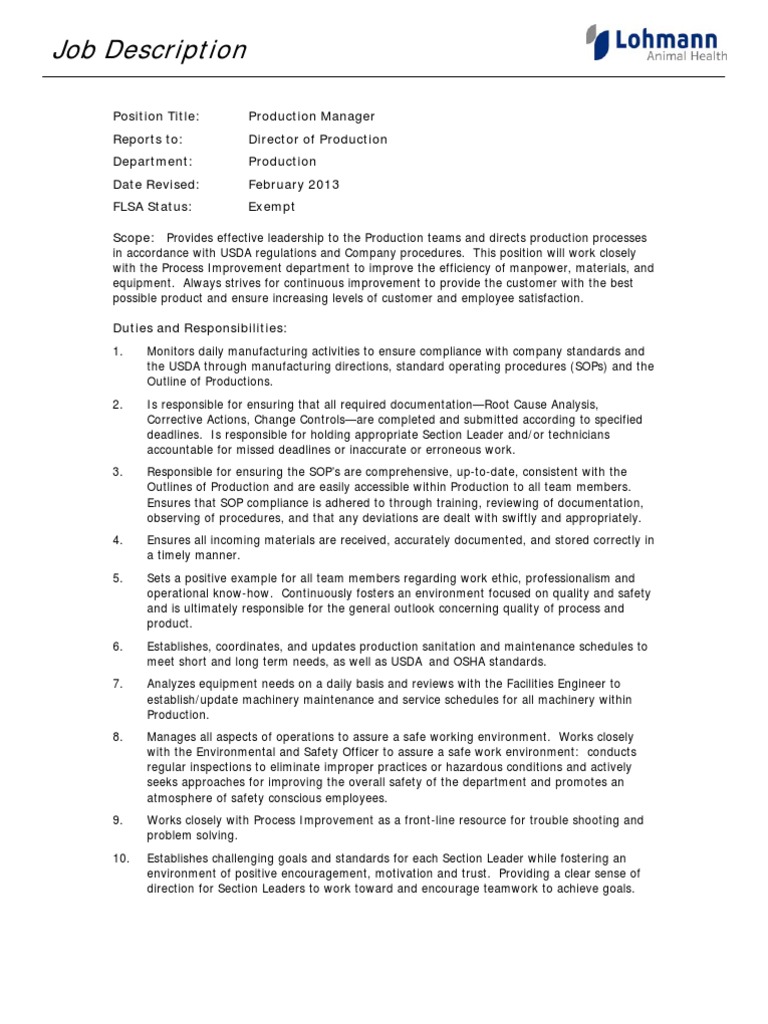Production Manager | PDF | Competence (Human Resources) | Strategic ...