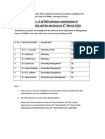 The Result of Paper - Ii of PHD Entrance Examination in Management Faculty Will Be Declared On 8 March 2010