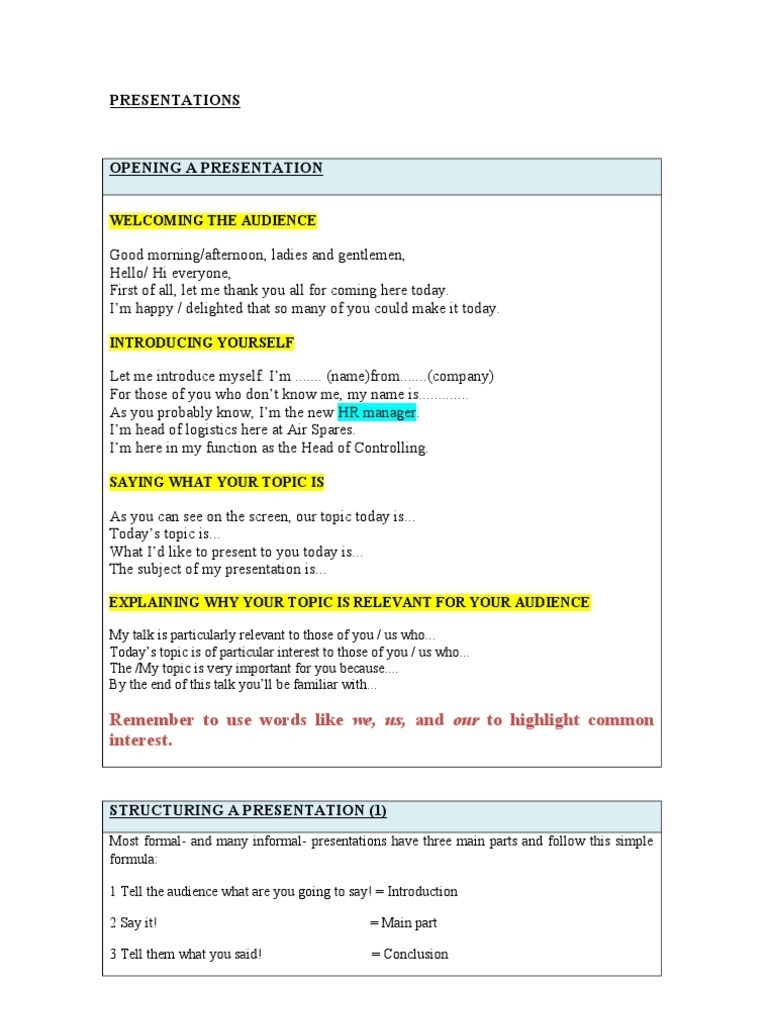 Presentation Vocabulary and Structure Guide | PDF | Question | Adverb
