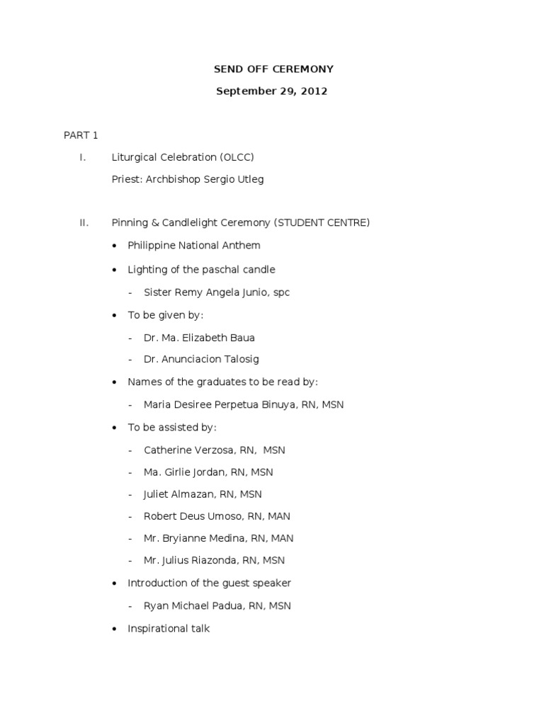 Send Off Ceremony Programme Pdf