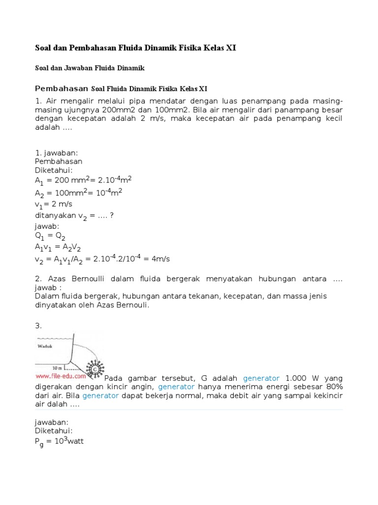 Soal Tentang Fluida Dinamis Beserta Jawabannya Tugas Sekolah