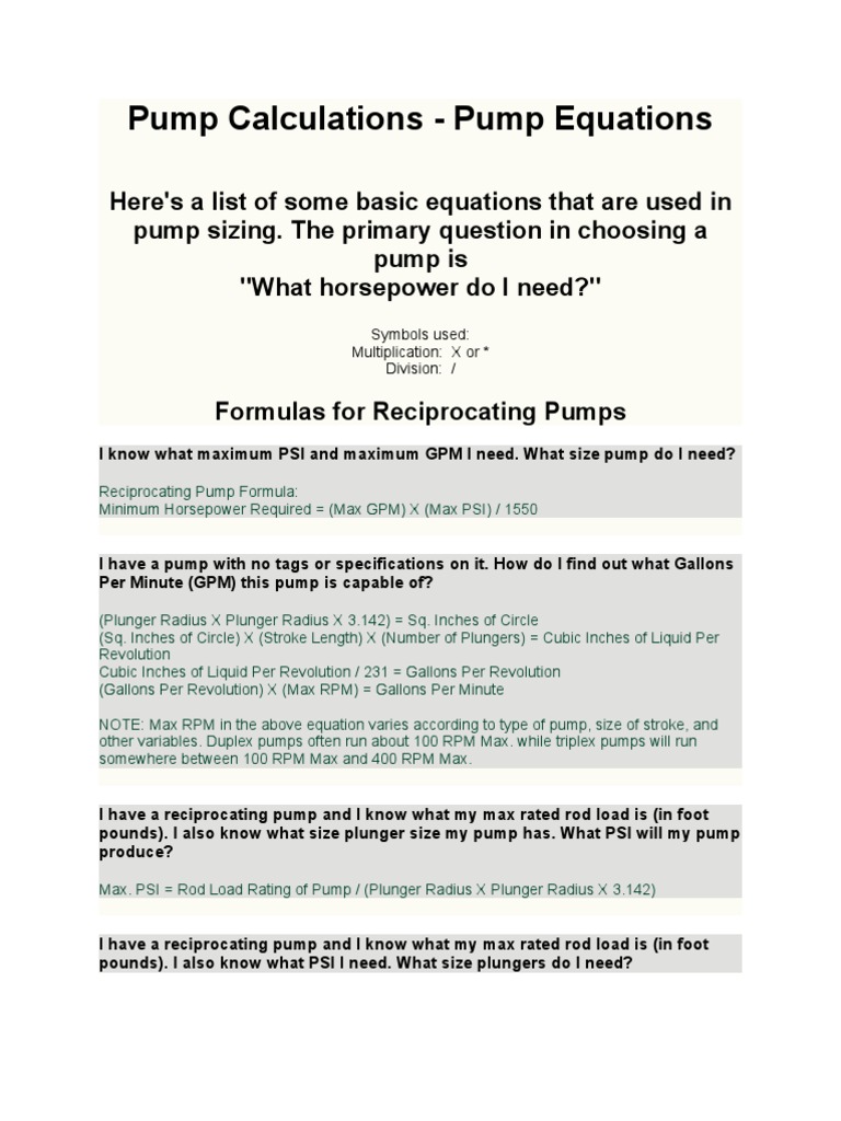 Pump Calculations PDF Pump Piston