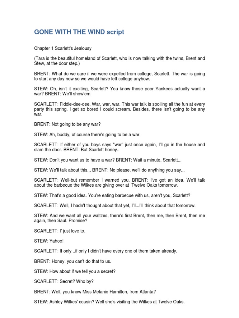Gone With The Wind Script Unrest
