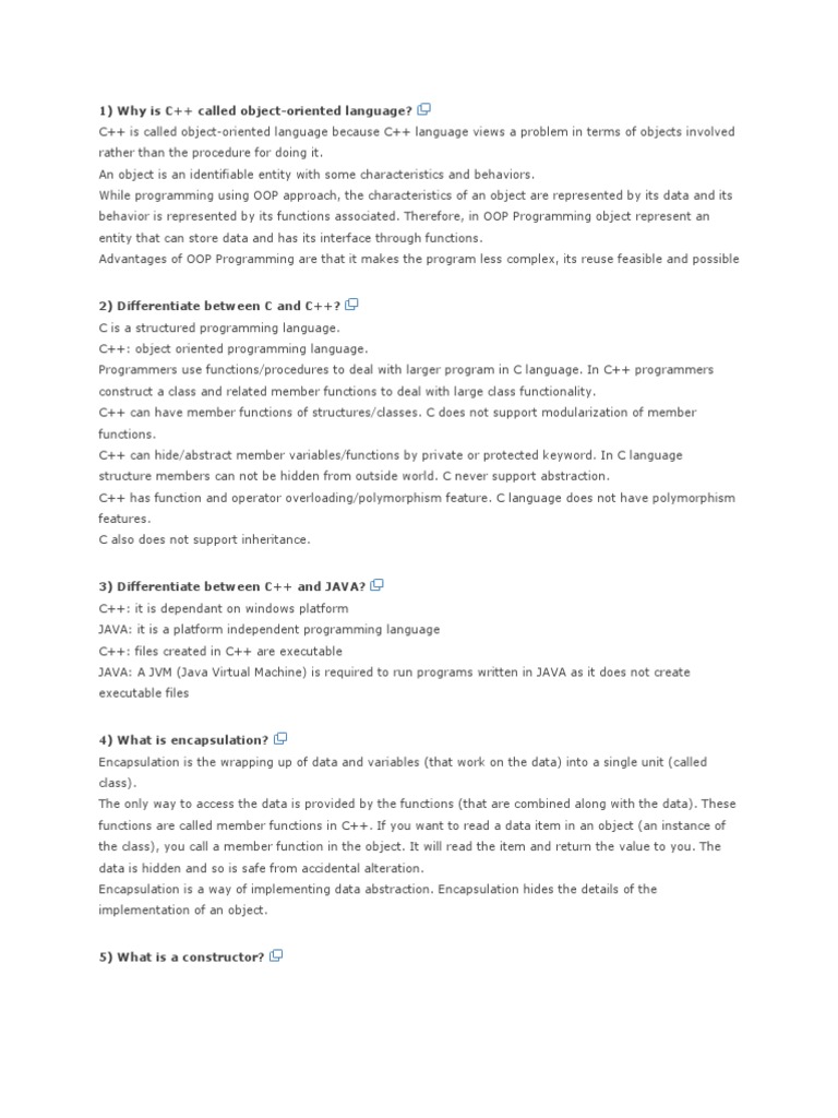 CPP Interview Question With Answer | PDF | C++ | Method (Computer ...