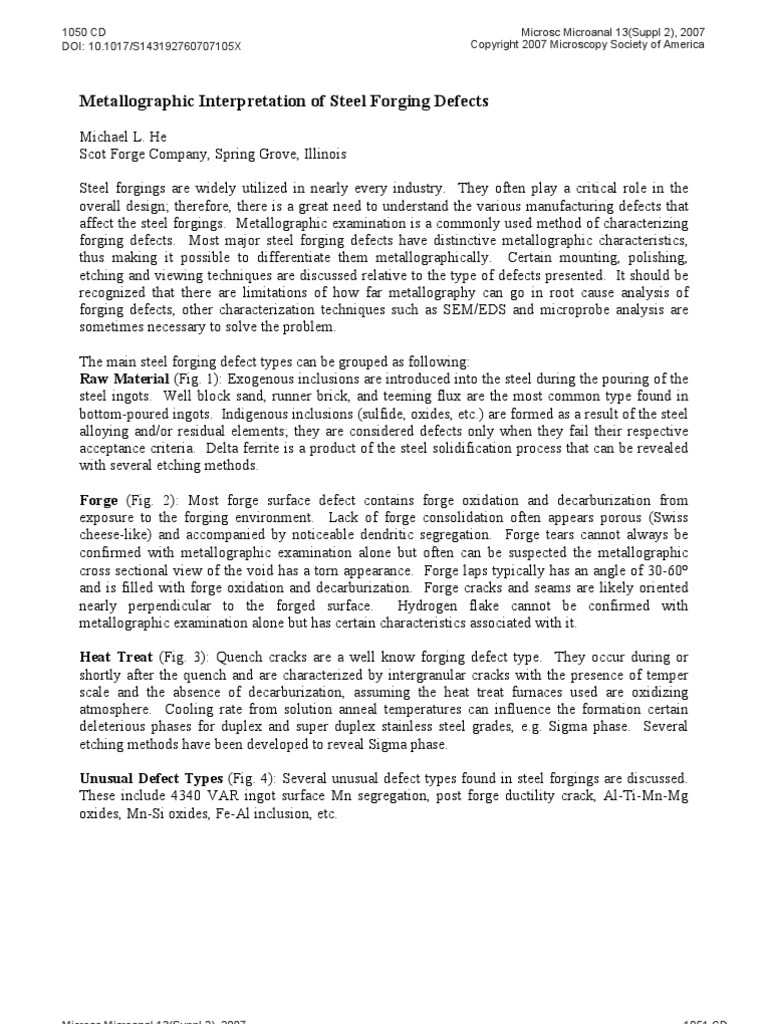 Metallographic Interpretation of Steel Forging Defects | PDF | Forging ...