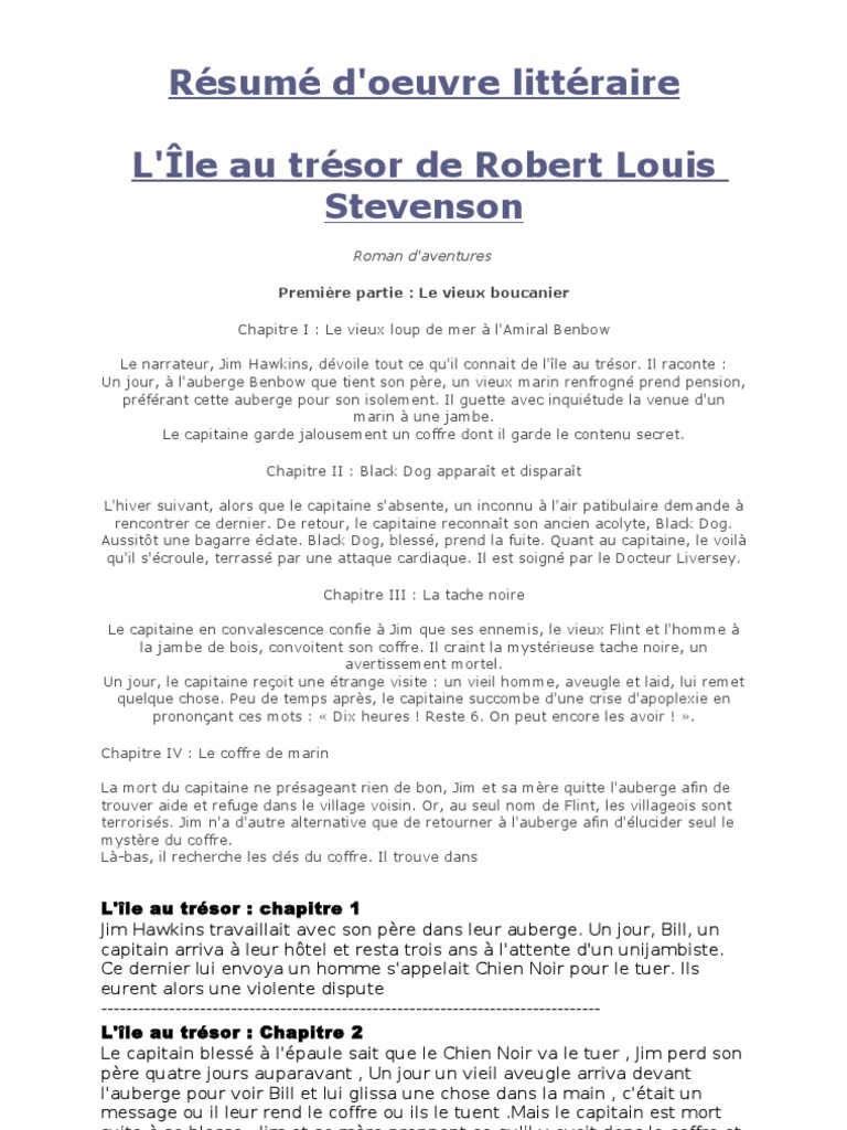 L'ile Au Trésor Résumé Des Chapitres Pdf Resume de l Ile Au Tresor | Treasure Island | Robert Louis Stevenson