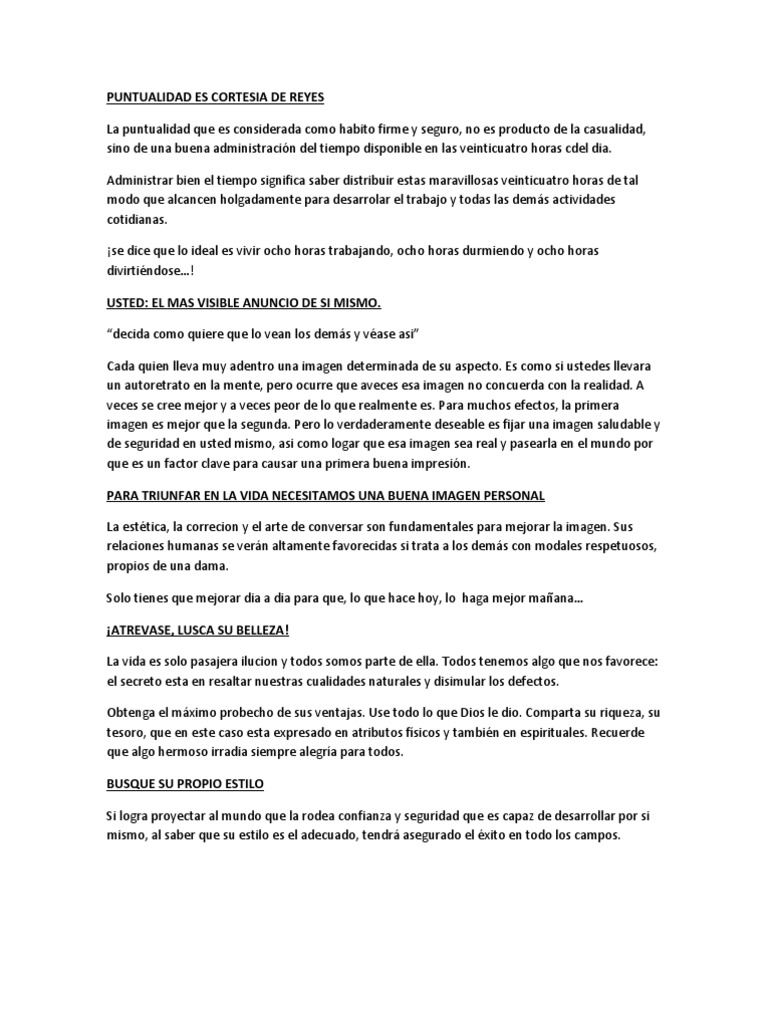 Puntualidad Es Cortesia de Reyes PDF Homo Sapiens Vida